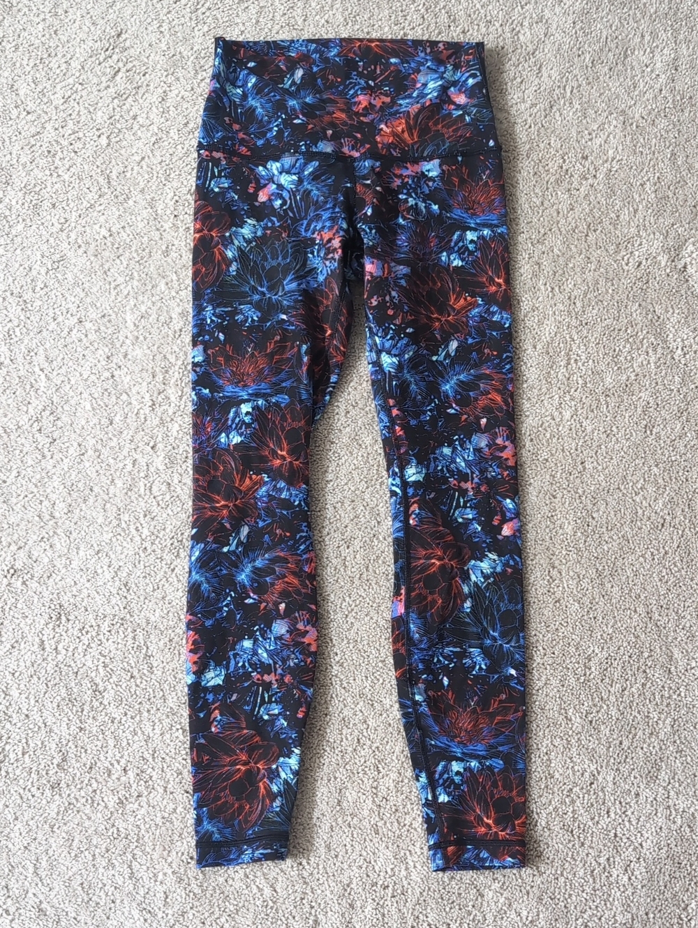 Lululemon High-Waist Floral Print Leggings in Black, Blue & Red